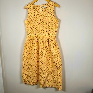 Mongsil Striped Ditsy Floral Print Prairie Cottage Granny Core Mini Dress Yellow
